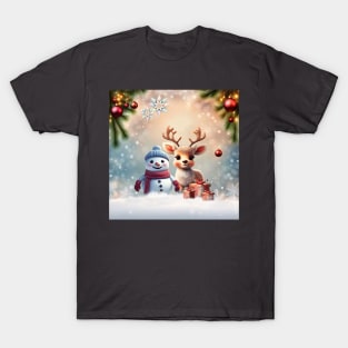 So sweet this little reindeer with the friend the snowman T-Shirt